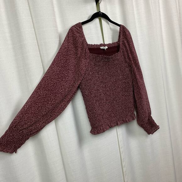 Madewell Burgundy Smocked Blouse - Picture 8 of 12